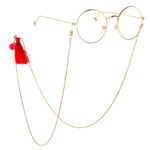 Gold-colored metal non-slip chain, with red tassel and smiley, for glasses and masks GL159