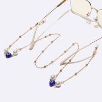 Gold-colored metal non-slip chain, with blue eyes, pearl and beads, for glasses and masks GL1736