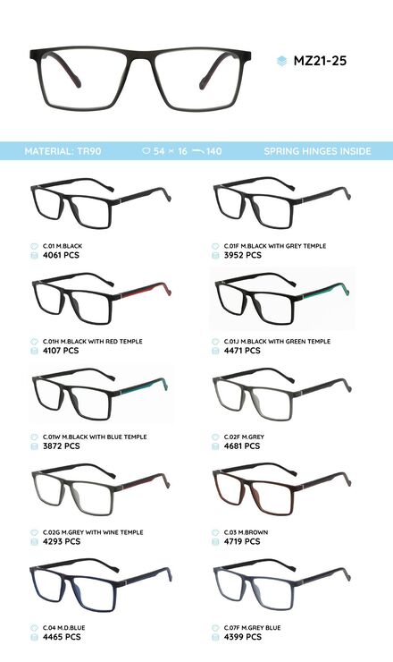 TR-90 plastic frames for glasses, with spring hinges MZ21-25