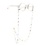 Silver-colored metal non-slip chain, with colorful oval crystal, for glasses and masks GS040