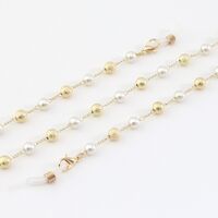 Gold-colored metal non-slip chain, with gold and frosted pearl balls, for glasses and masks GL989