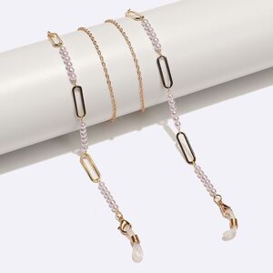 Gold-colored metal non-slip chain, with pearl and oval, for glasses and masks GL1534