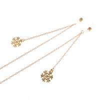 Gold-colored metal non-slip chain, with pendant snowflake with rhinestone, for glasses and masks GL806