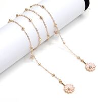 Gold-colored metal non-slip chain, pendant pink daisy and beads, for glasses and masks GL1022-1