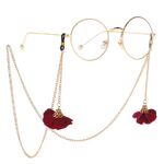 Gold-colored metal non-slip chain, with a red flower pendant, for glasses and masks GL002