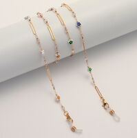 Metal non-slip chain, with oval,crystal and flowers, for glasses and masks GL1861