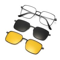 Metal Blue Ray Cut protection men's frame + 2 magnet sunshade clip-ons 7013-GT