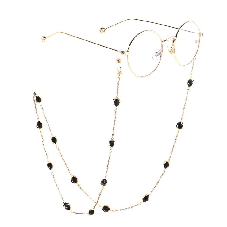 Gold-colored metal non-slip chain, with black crystal, for glasses and masks GL800