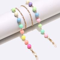 Gold-colored metal non-slip chain, with color round beads, for glasses and masks GL1449
