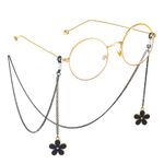 Black-colored metal non-slip chain, with pendant flower, for glasses and masks GL368