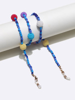 Fashion mixed color rice bead glasses chain with fur balls GL1318