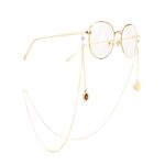 Gold-colored metal non-slip chain, with a round crown and pearls, for glasses and masks GA023