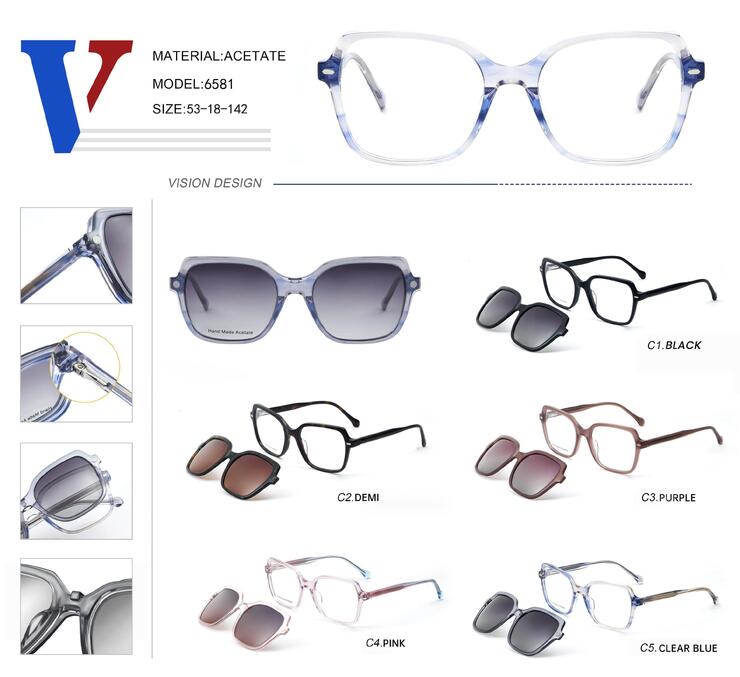 Plastic acetate frame with spring hinges + polarizing sun protection clip-on 6581-DA