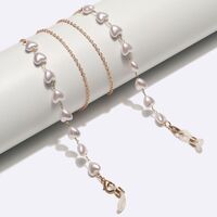 Gold-colored metal non-slip chain, with pearl heart, for glasses and masks GL1342-1