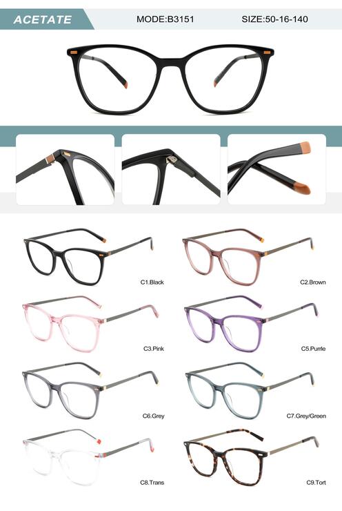 Plastic acetate frame for women with spring hinges B3151-DA