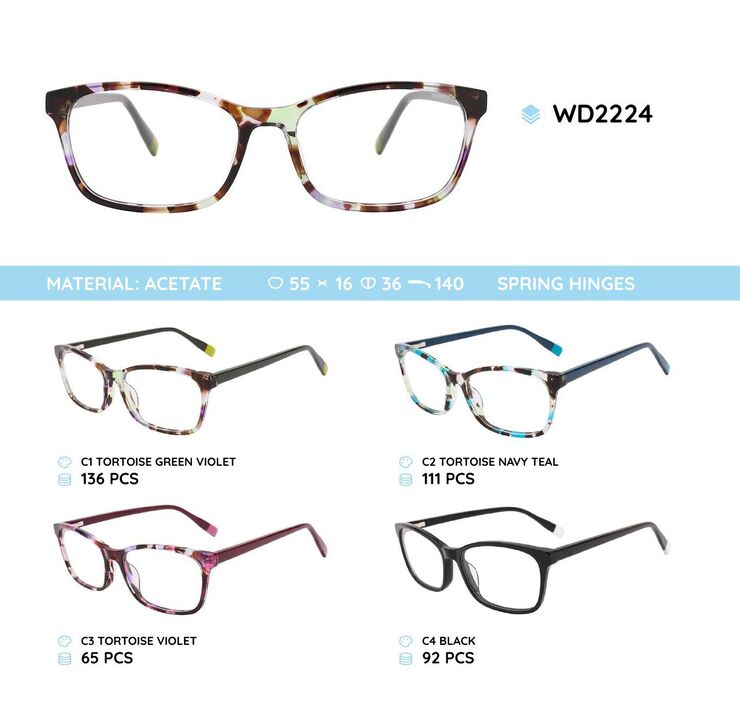 Plastic acetate eyeglasses frame for women with spring hinges WD2224