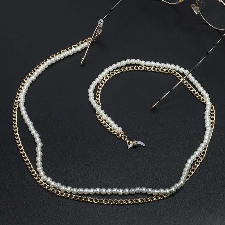 Metal non-slip chain, with pearl beads, for glasses and masks GL535