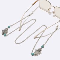 Silver-colored metal non-slip chain, with pendant palm and turquoise beads, for glasses and masks GL238-1