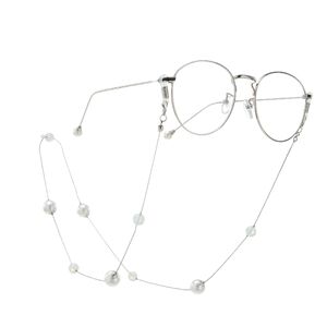 Silver-colored metal non-slip chain, with pearl beads, for glasses and masks GA059