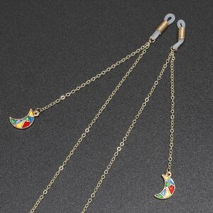 Gold-colored metal non-slip chain, with pendant moon, for glasses and masks GL353