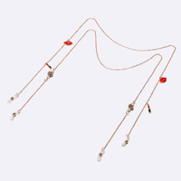 Set of two golden glasses chain with peach and turquoise hearts GM059