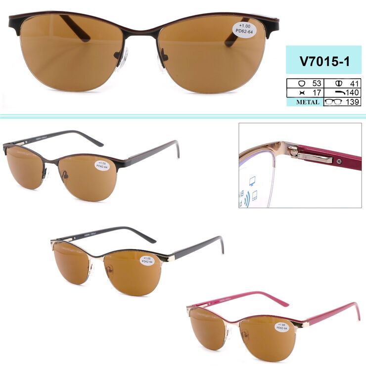 Ready glasses with brown lens flex hinges for women Vizzini V7015-1, Diopters: +0.75 to +4.00 (0.25 step)