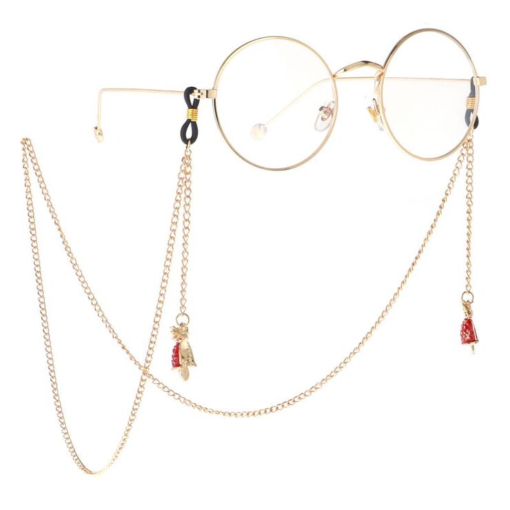 Gold-colored metal non-slip chain, with Christmas bell pendant, for glasses and masks GL032