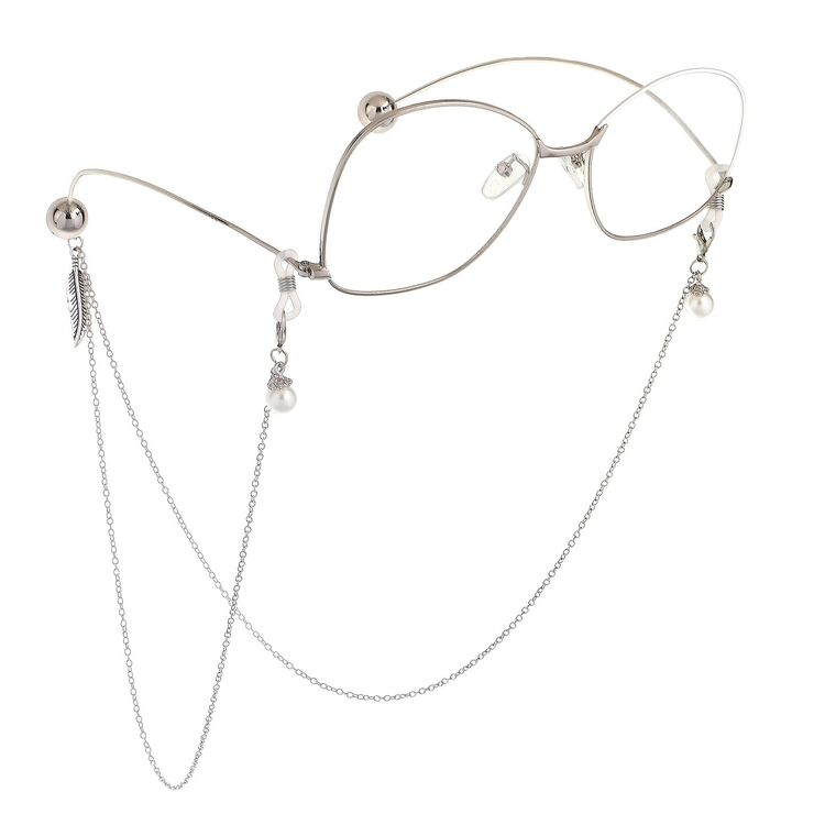 Metal non-slip chain, with leaves and pearl, for glasses and masks GL688