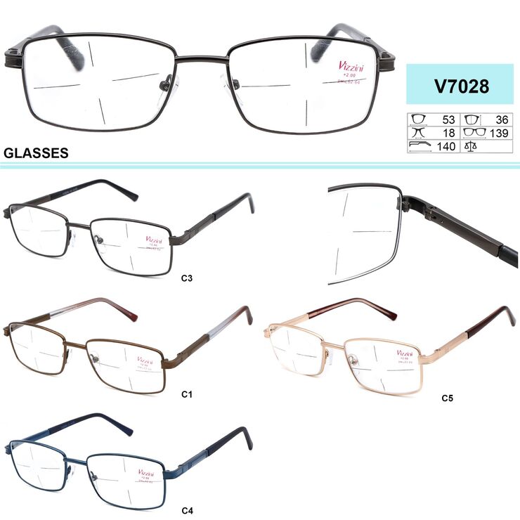 Ready-made metal frame glasses Vizzini V7028, plastic lens, diopters +0.75 to +6.00 (step 0.25)