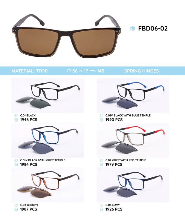 TR90 plastic frames with a sun protection clip-on FBD06-02