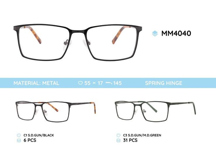 Metal men's frame for glasses with spring hinges MM4040
