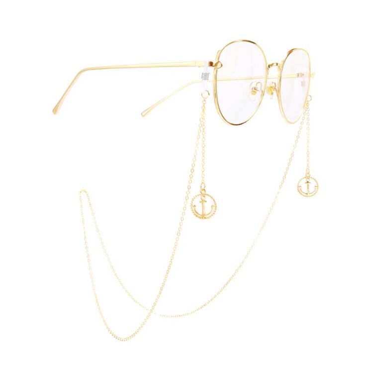Gold-colored metal non-slip chain, with anchor pendant, for glasses and masks GA032