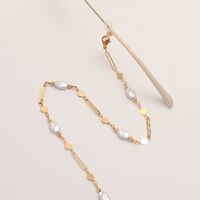 Gold-colored metal non-slip chain, with deformed pearls oval, for glasses and masks GL1865