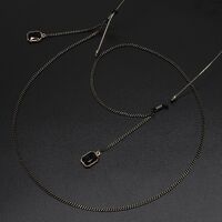 Black-colored metal non-slip chain, with pendant crystal cube, for glasses and masks GL601
