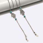 Silver-colored metal non-slip chain, with pendant palm and turquoise beads, for glasses and masks GL238-1