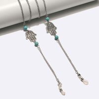Silver-colored metal non-slip chain, with pendant palm and turquoise beads, for glasses and masks GL238-1