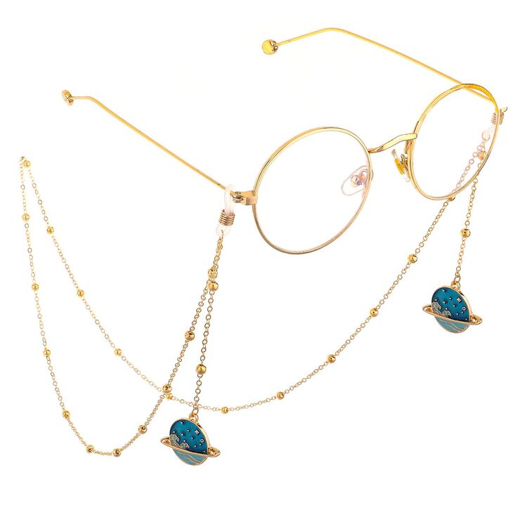 Gold-colored metal non-slip chain, with pendant star sky and beads, for glasses and masks GL539
