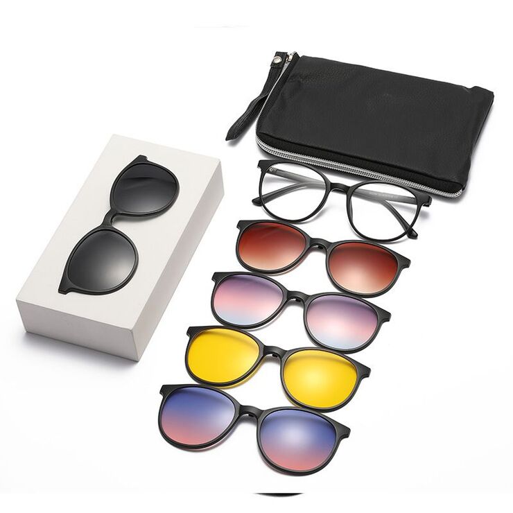 TR90/PC plastic frame + 5 polarized sun protection magnet clip-on set + leather bag El Dorado EL9505