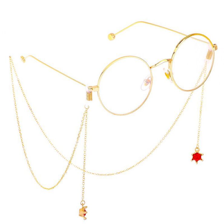 Gold-colored metal non-slip chain, with crown and rhinestones, for glasses and masks GL349