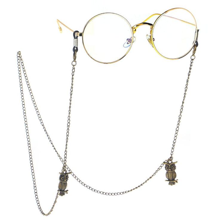 Bronze-colored metal non-slip chain, with owl, for glasses and masks GL203