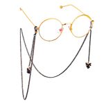 Black-colored metal non-slip chain, with pendant crystal bow, for glasses and masks GL600