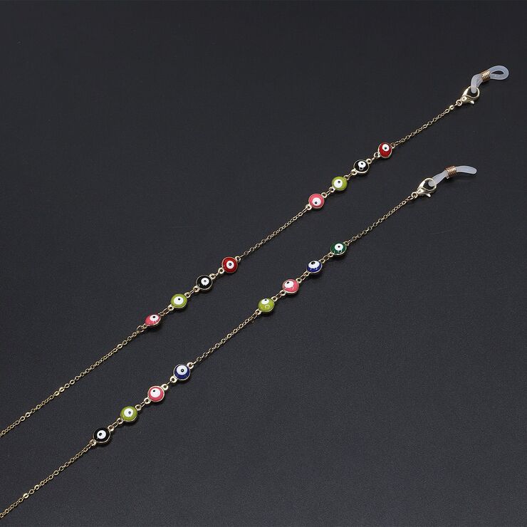 Металлическая нескользящая цепочка золотого цвета, с цветными глазами, для очков и масок GL717