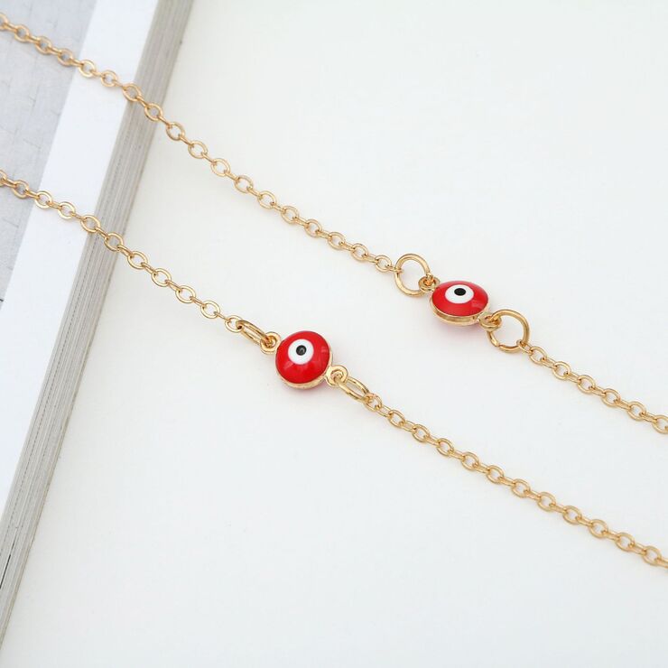 Gold-colored metal non-slip chain, with red beads, for glasses and masks GA062