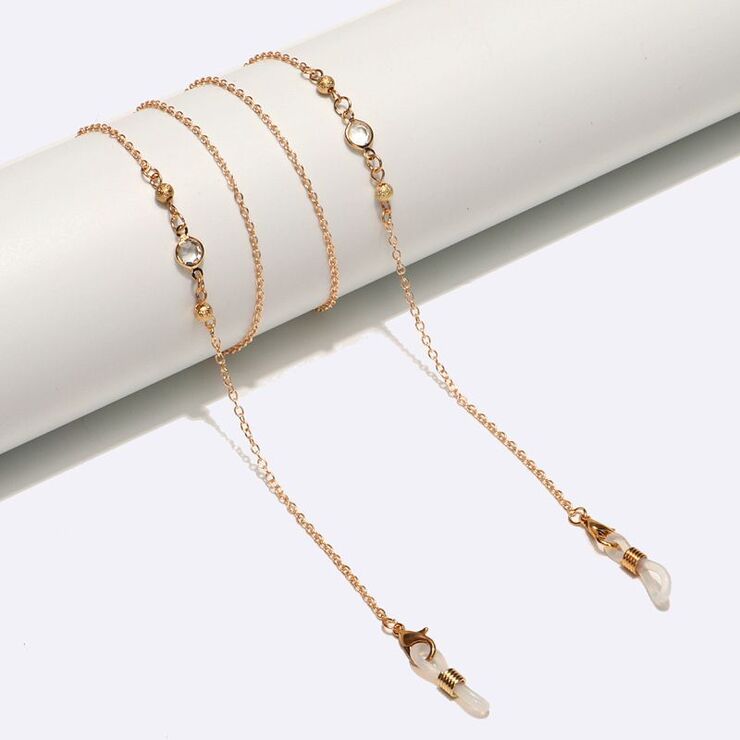 Gold-colored metal non-slip chain, with frosted glass beads, for glasses and masks GL1573