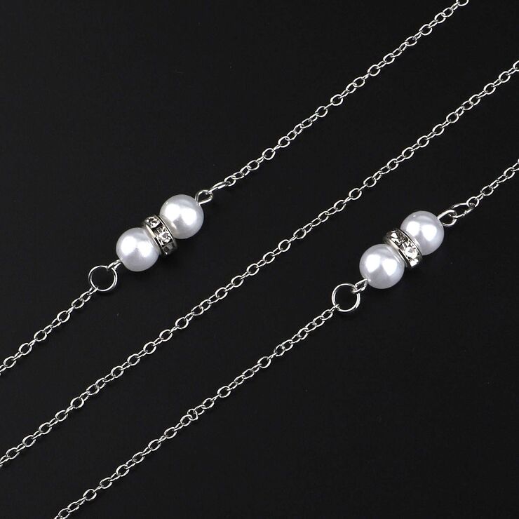 Metal non-slip chain, with pearl and rhinestones, for glasses and masks GL890