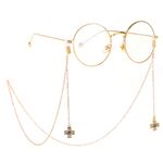 Gold-colored metal non-slip chain, with pendant cross with rhinestone, for glasses and masks GL225
