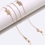 Gold-colored metal non-slip chain, with butterfly with rhinestines, for glasses and masks GL1456
