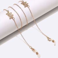 Gold-colored metal non-slip chain, with butterfly with rhinestines, for glasses and masks GL1456