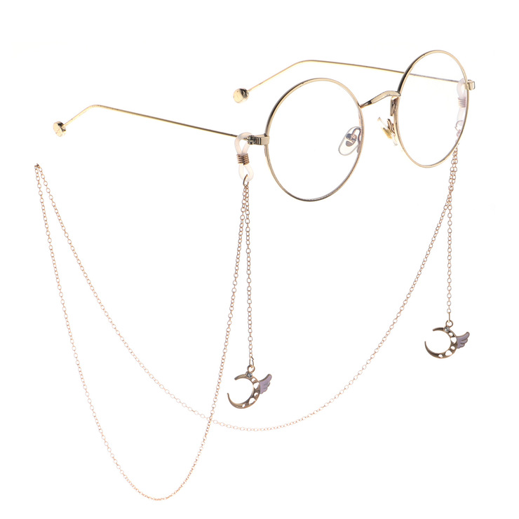 Металлическая нескользящая цепочка золотого цвета, с подвеской в виде луны и ангела, для очков и масок GL863