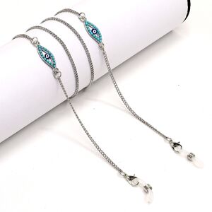 Steel-colored metal non-slip chain, with turquoise yeys, for glasses and masks GS042